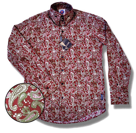 Lambretta High Collar Button Mod Paisley Shirt Wine Preview
